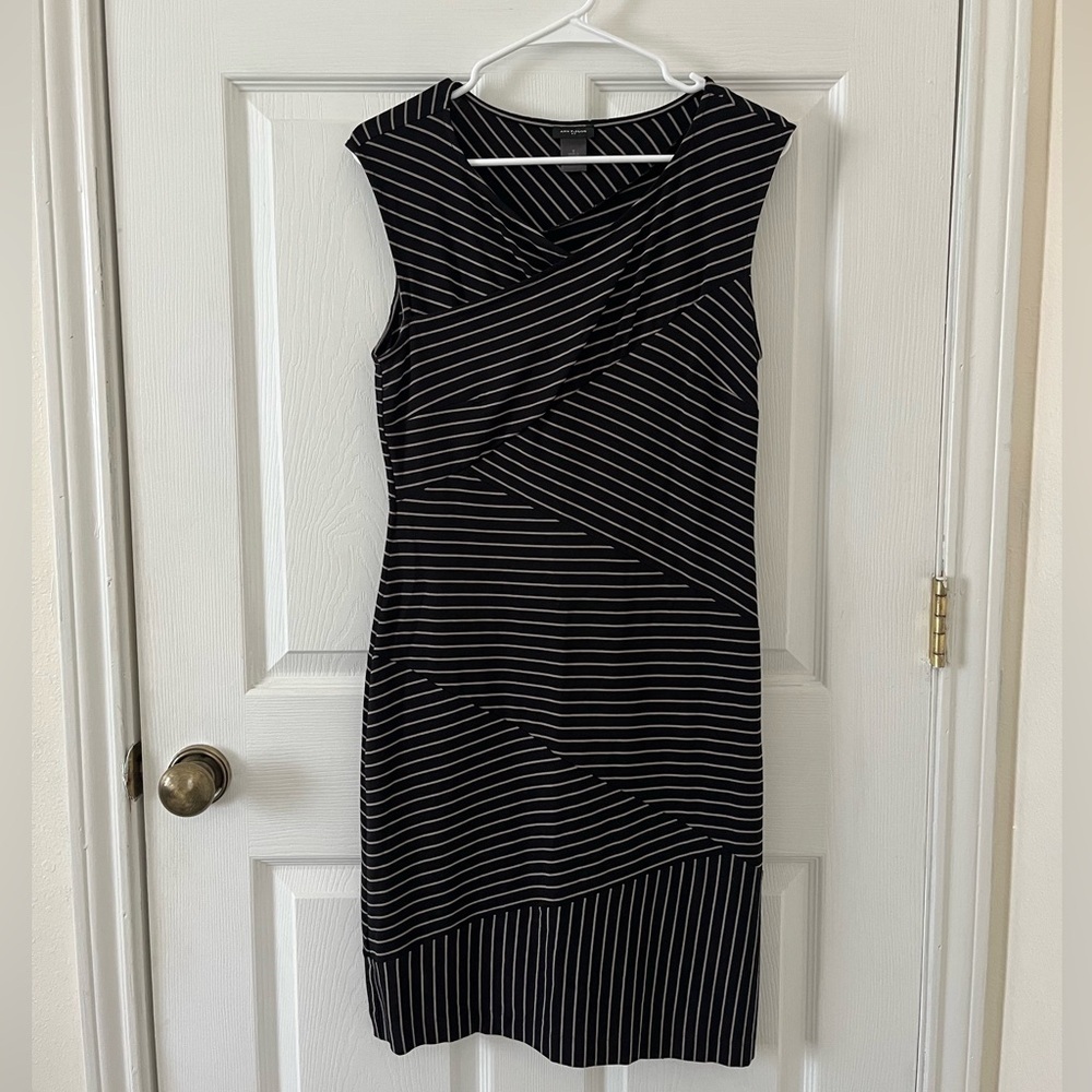 Ann Taylor Black and Grey Striped Midi Dress